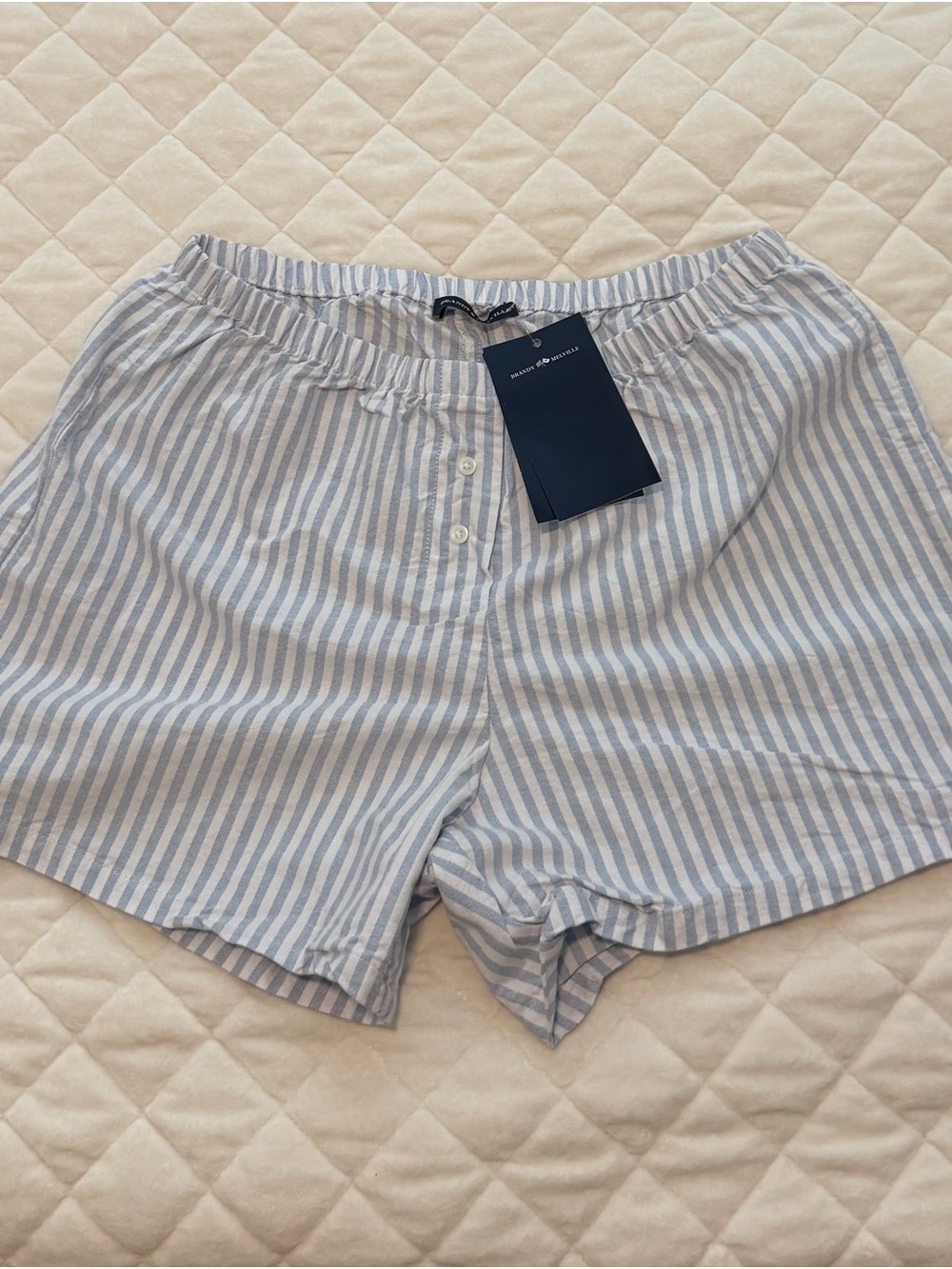 Brandy Melville Light Blue and White Striped Bermuda Shorts